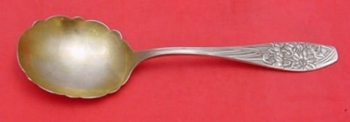 Frank Whiting Narcissus Sterling Silver Berry Spoon Gold Wash 8 3/8": Frank Whiting Narcissus Sterling Silver Berry Spoon Gold Wash 8 3/8" This exquisite Berry Spoon is part of the Narcissus pattern by Frank Whiting, crafted from high-quality Sterling Silver. The spoon