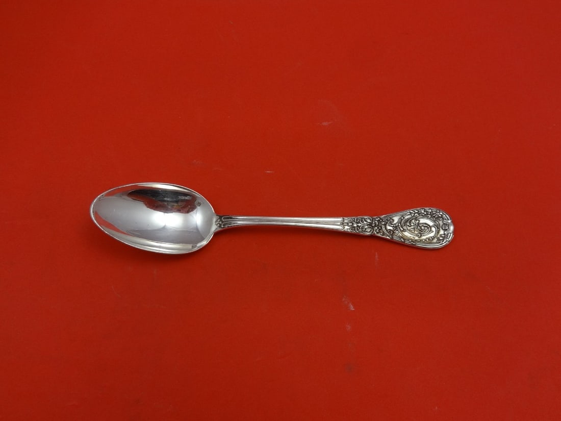 Souche-Lapparra Montpoupon Sterling Silver Teaspoon 5 1/4 inches: Souche-Lapparra Montpoupon Sterling Silver Teaspoon 5 1/4 inches This exquisite Montpoupon pattern teaspoon by Souche-Lapparra is crafted from high-quality sterling silver. Measuring 5 1/4 inches, thi