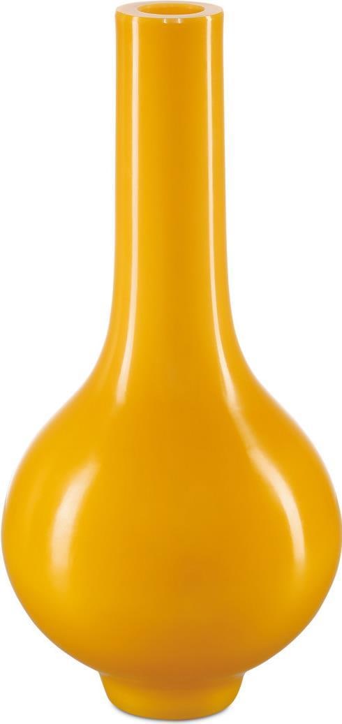 Currey Imperial Yellow Long Neck Glass Vase 14.25H Chinoiserie Style: Currey Imperial Yellow Long Neck Glass Vase 14.25H Chinoiserie Style This exquisite Imperial Yellow Glass Vase showcases a unique long neck design, embodying the elegance of Chinoiserie style. Standin