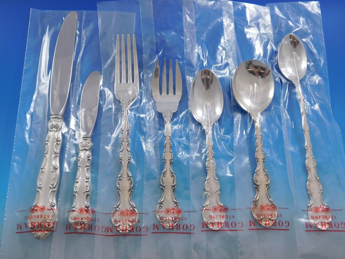 Gorham Strasbourg Sterling Silver Flatware Set 68 Pcs with Storage Chest: Gorham Strasbourg Sterling Silver Flatware Set 68 Pcs with Storage Chest Introducing the exquisite Strasbourg flatware set by Gorham, crafted from high-quality sterling silver. This comprehensive 68-p