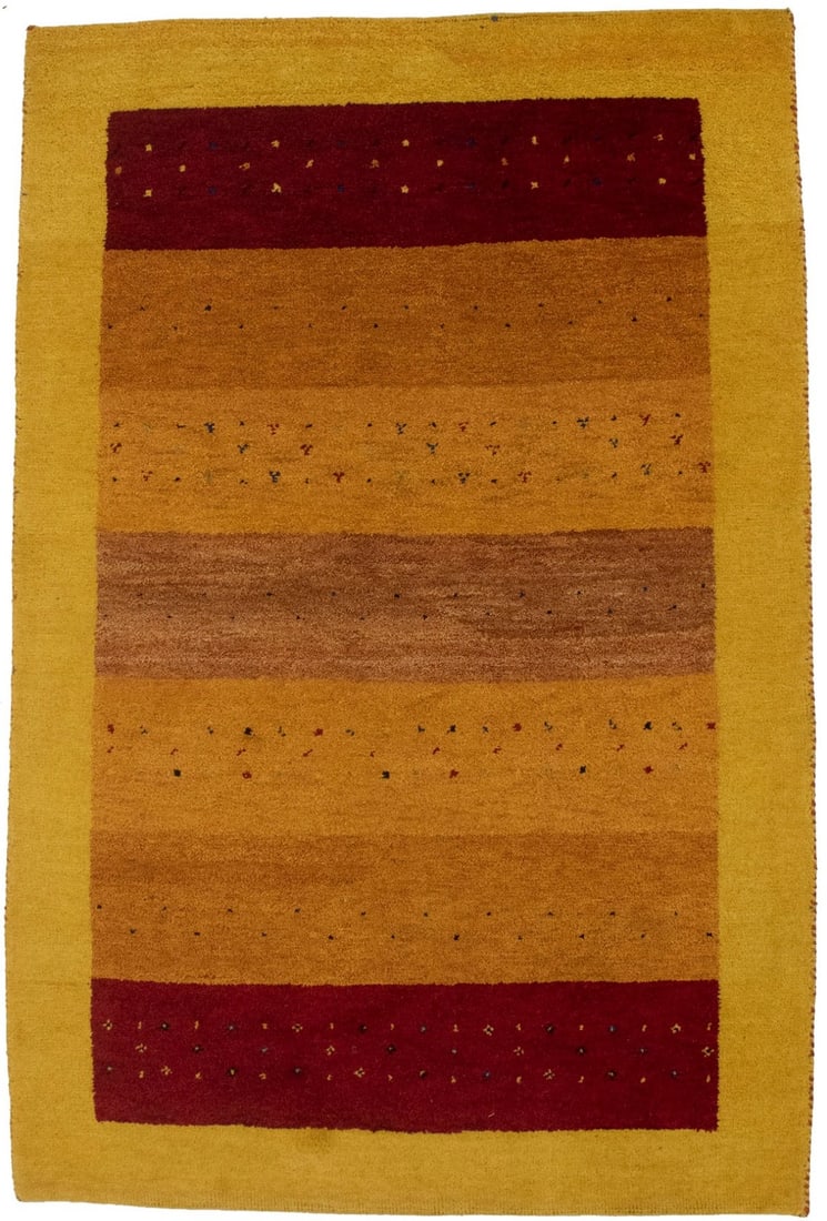 Hand-Knotted Multicolored Tribal Indo-Gabbeh Rug 4x6 ft Modern Design: Hand-Knotted Multicolored Tribal Indo-Gabbeh Rug 4x6 ft Modern Design Enhance your living space with this Contemporary Tribal Indo-Gabbeh Oriental Rug. This modern carpet, measuring 4'0" x 6'0", featu