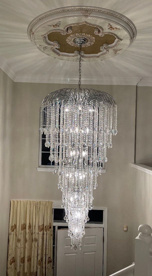 Artistry Falls 23-Light Chrome Crystal Chandelier 70in Modern Fixture: Artistry Falls 23-Light Chrome Crystal Chandelier 70in Modern Fixture Enhance your living space with this stunning 23-light chrome chandelier from the Falls Collection by Artistry. Boasting a modern d