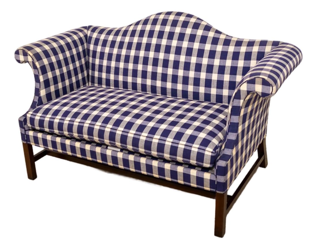 Kittinger WA-1055 Colonial Williamsburg Mahogany Loveseat Blue Plaid (1 of 10)
