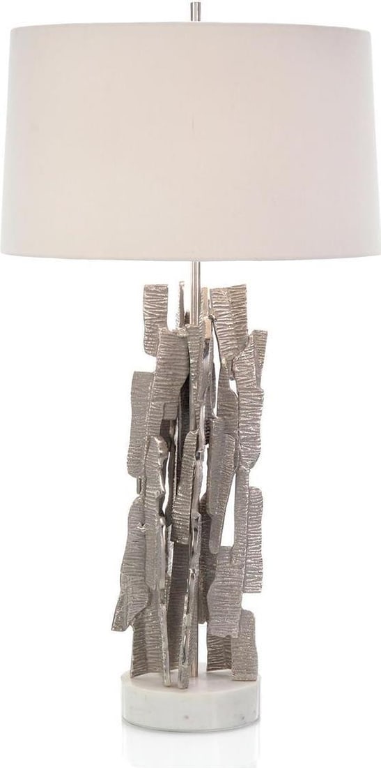 John-Richard Nickel Finish Brutalist Table Lamp UL-Listed 150W: John-Richard Nickel Finish Brutalist Table Lamp UL-Listed 150W This striking Nickel Finish Brutalist Table Lamp showcases a modern aesthetic with its unique design and high-quality materials. Standing