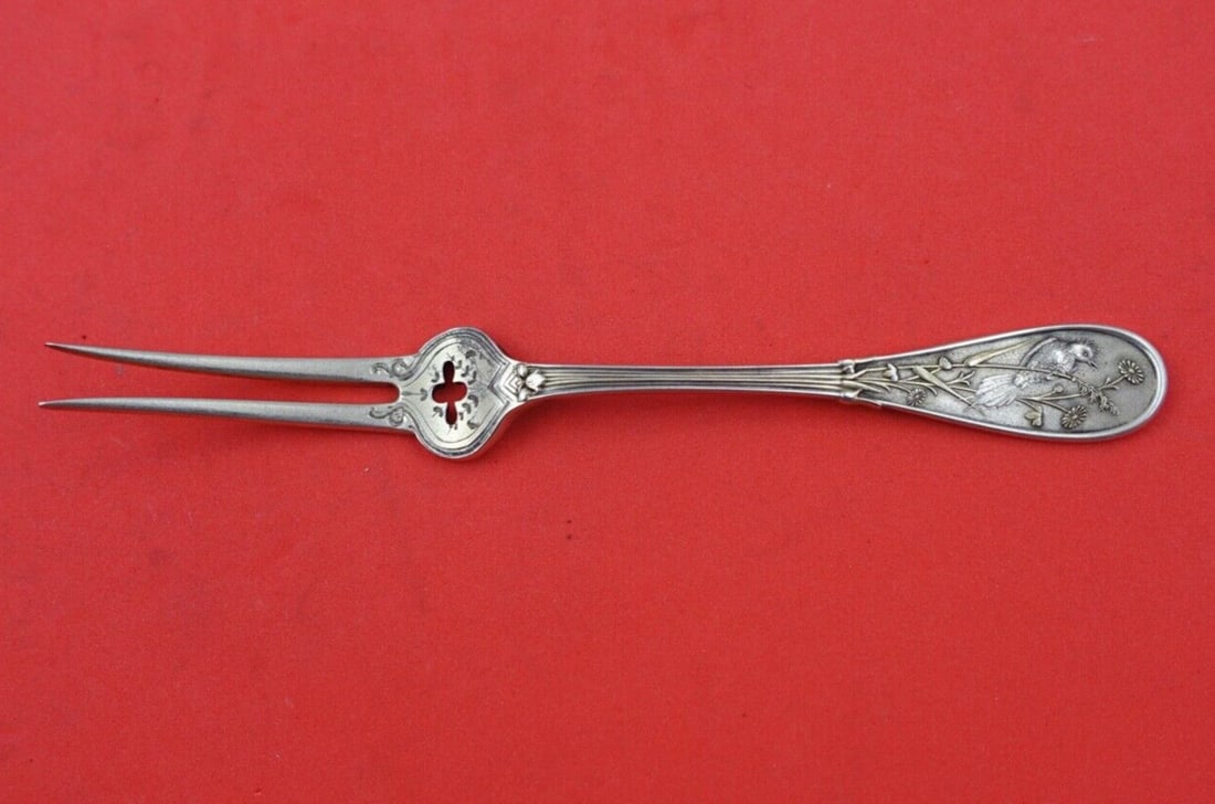 Rare Tiffany & Co Japanese Sterling Silver Fruit Fork 5 3/8 Inch: Rare Tiffany & Co Japanese Sterling Silver Fruit Fork 5 3/8 Inch This exquisite fruit fork from Tiffany & Co. is part of the rare 'Japanese' pattern, showcasing a beautiful pierced design with brite-c