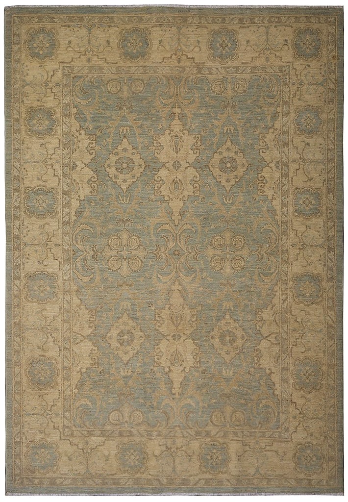 5.5 x 7.4 Light Teal Blue Ziglar Hand-Knotted Wool Antique Reproduction Rug: 5.5 x 7.4 Light Teal Blue Ziglar Hand-Knotted Wool Antique Reproduction Rug Free continental US Shipping This 5.5 x 7.4 foot light teal blue Ziglar rug is a hand-knotted antique reproduction inspired