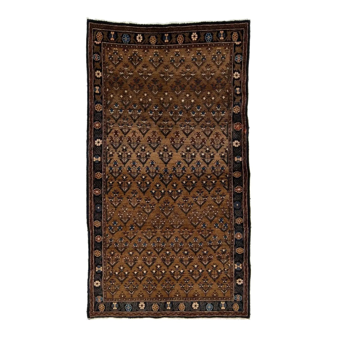 Vintage Bidjar Handcrafted Wool Rug 4'1" x 7'3" Brown Allover Design: Vintage Bidjar Handcrafted Wool Rug 4'1" x 7'3" Brown Allover Design Introducing a stunning Vintage Bidjar Handcrafted Wool Rug that exemplifies exquisite craftsmanship and timeless elegance. This rug