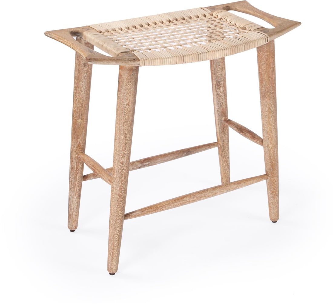 Butler Coastal Style Mango Wood Counter Stool 24.75H Natural Finish: Butler Coastal Style Mango Wood Counter Stool 24.75H Natural Finish Enhance your coastal-themed decor with this stylish counter stool crafted from mango wood and woven cane. The stool features a natur