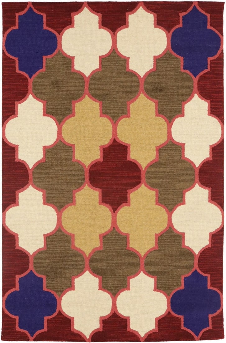 Multicolored 5'0 x 8'0 Hand-Tufted Wool Trellis Area Rug for Kids Room: Multicolored 5'0 x 8'0 Hand-Tufted Wool Trellis Area Rug for Kids Room This rare hand-tufted area rug features a vibrant multicolored trellis pattern, designed to add a modern touch to any kids' bedro