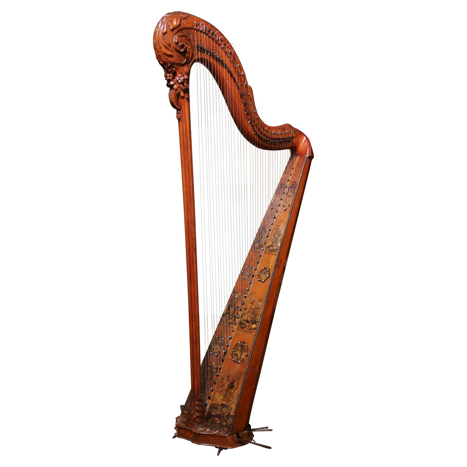 18th Century Louis XVI French Hand-Carved Chinoiserie Pedal Harp: 18th Century Louis XVI French Hand-Carved Chinoiserie Pedal Harp Elevate your living space with this exquisite 18th-century pedal harp, a stunning example of French craftsmanship from the Louis XVI pe