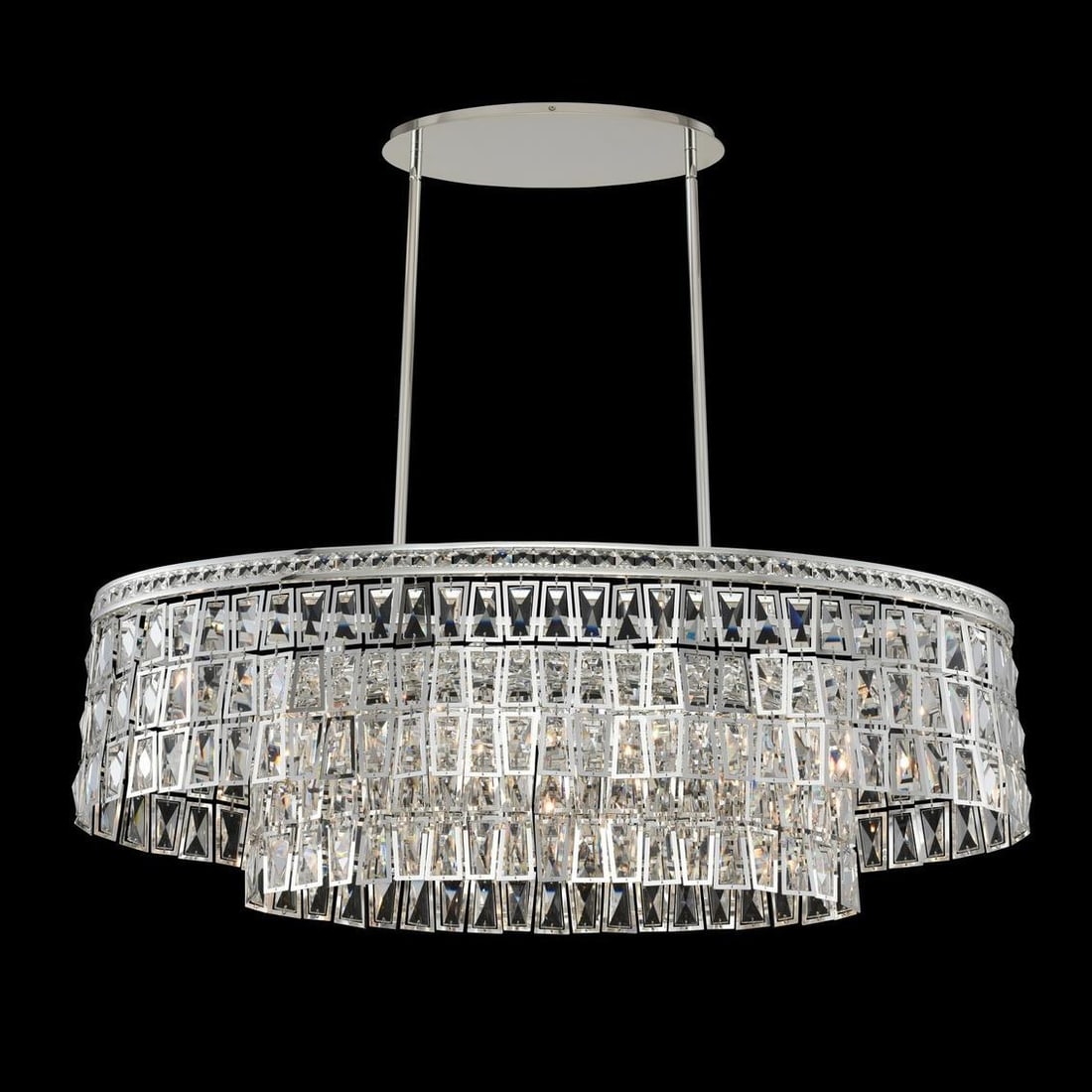 Kasturi Art Deco Chandelier with Firenze Crystal and Polished Silver Finish: Kasturi Art Deco Chandelier with Firenze Crystal and Polished Silver Finish Illuminate your space with the exquisite Kasturi Art Deco Chandelier, designed to bring elegance and sophistication to any i