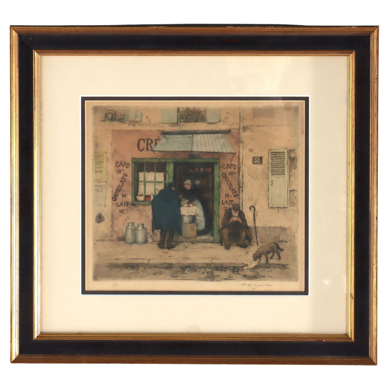 Signed and Numbered T F Simon Color Etching From The Latin Quarter c1930 (1 of 9)