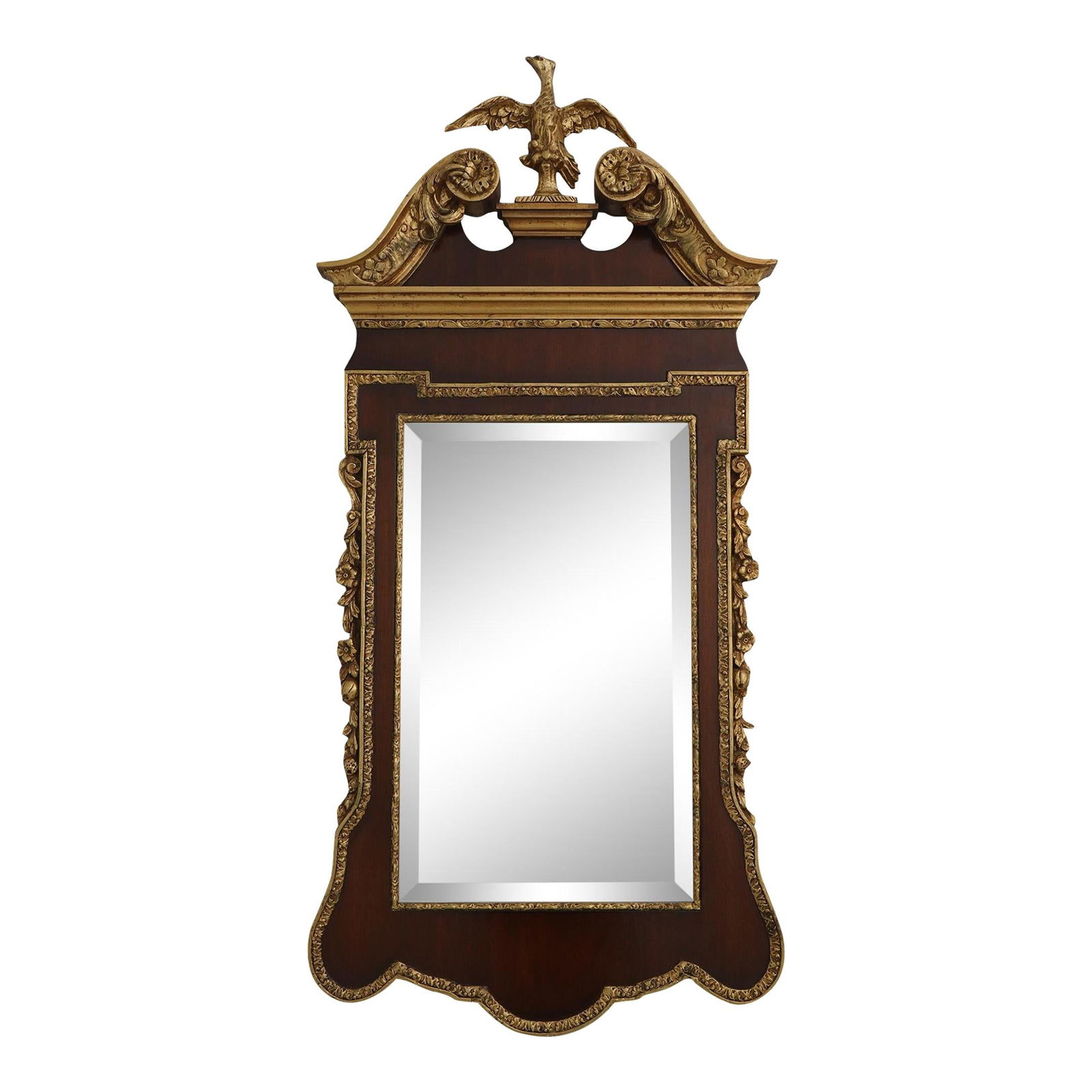Friedman Brothers Chippendale Mirror Gold Gilt Mahogany 53": Friedman Brothers Chippendale Mirror Gold Gilt Mahogany 53" This impressive Friedman Brothers Phoenix Top Chippendale Mirror showcases a classic Chippendale design, featuring a high-quality beveled gl