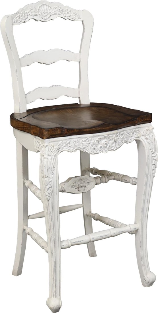 Rustic Pecan Seat French Country Bar Stool Solid Wood: Rustic Pecan Seat French Country Bar Stool Solid Wood This French Country Bar Stool showcases a charming rustic design with a solid wood construction and a beautifully crafted saddle seat made from ru