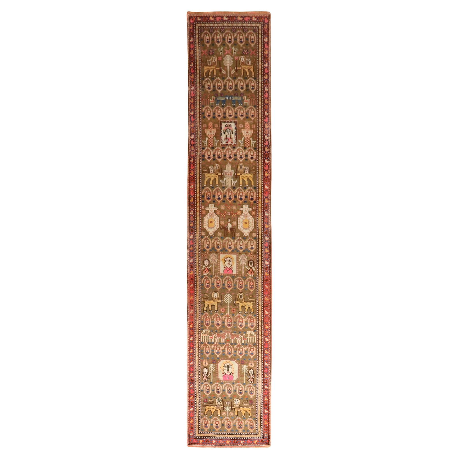 Zabihi Collection Persian Wool Lion Motif Long Runner 31 x 149 in: Zabihi Collection Persian Wool Lion Motif Long Runner 31 x 149 in This stunning long runner features a captivating lion motif, showcasing the rich heritage of Northwest Persian folk art. Hand-woven fr