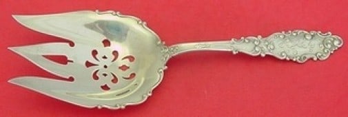 Gorham Luxembourg Sterling Silver 9 Inch Vegetable Serving Fork Monogrammed: Gorham Luxembourg Sterling Silver 9 Inch Vegetable Serving Fork Monogrammed This exquisite serving fork features the Luxembourg pattern by Gorham, crafted from high-quality sterling silver. Measuring