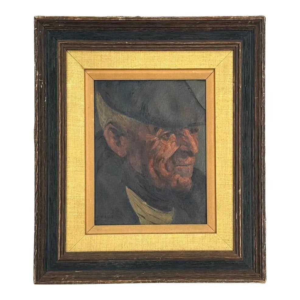 Expressive Vintage Oil Portrait Painting of Man on Canvas Boho Style (1 of 3)
