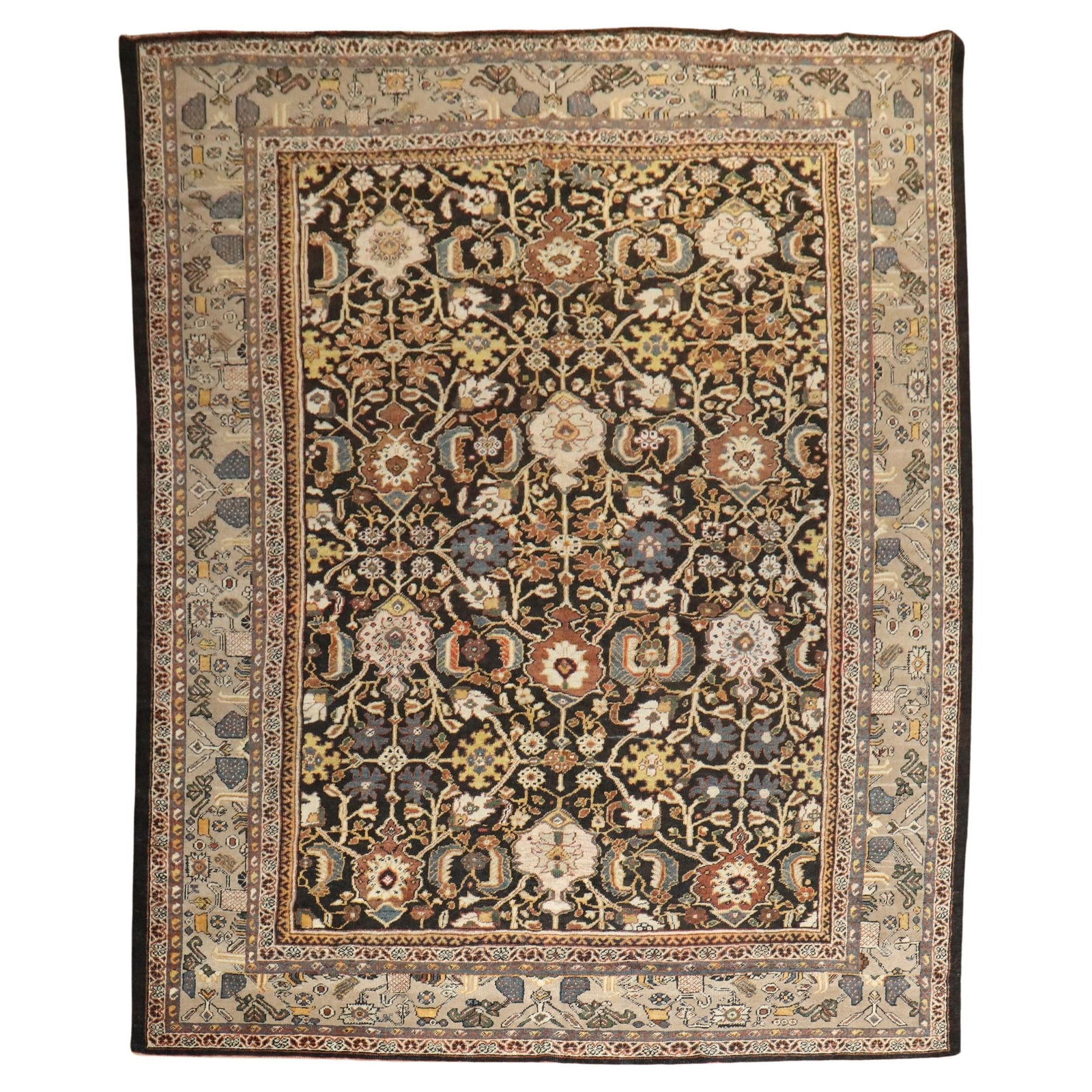 Zabihi Collection Antique Persian Mahal Rug 9'3 x 11'10 Wool Sultanabad Style: Zabihi Collection Antique Persian Mahal Rug 9'3 x 11'10 Wool Sultanabad Style Discover the exquisite beauty of the Zabihi Collection Masculine Antique Persian Mahal Rug, a stunning addition to any spa