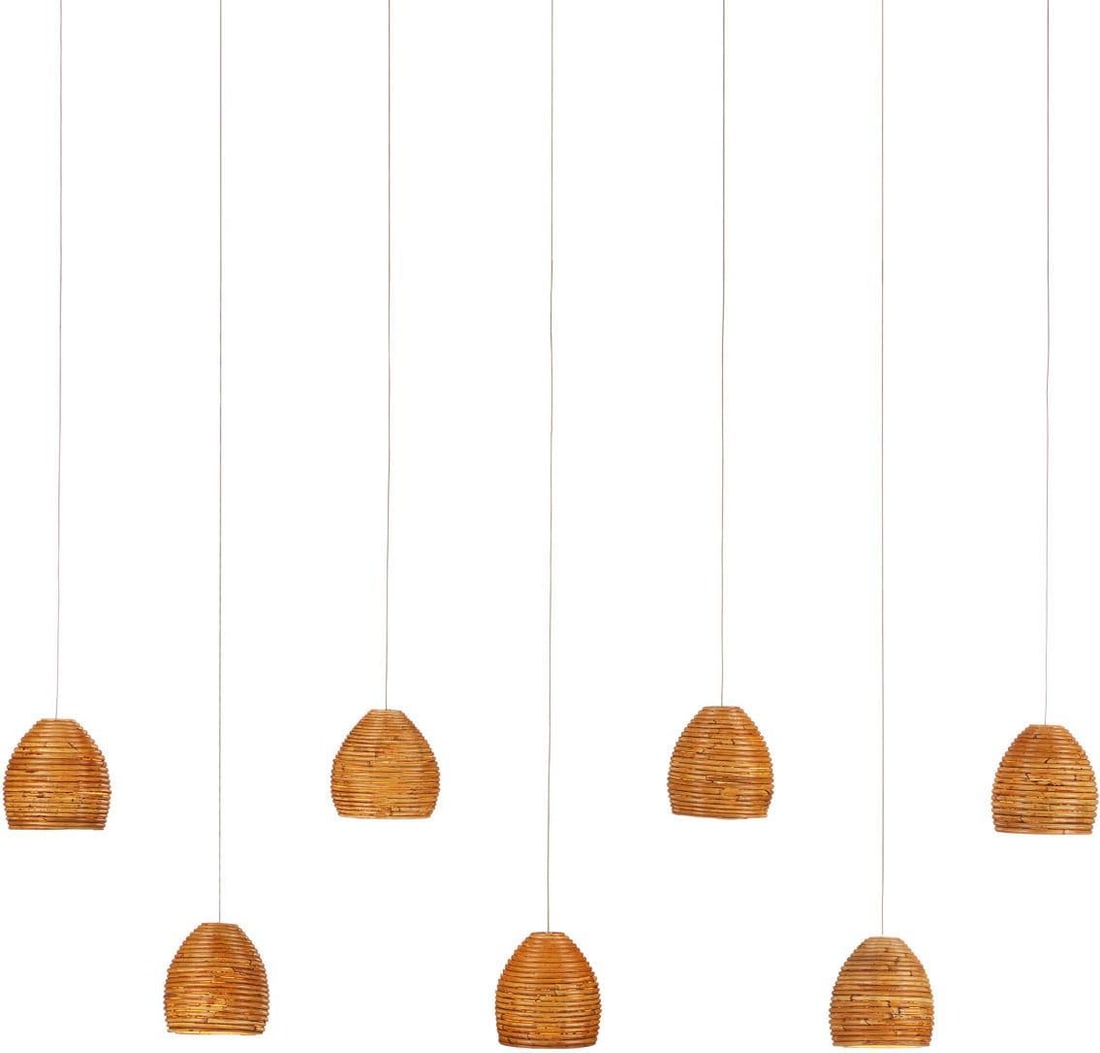 Currey & Co Beehive 7-Light Rattan Multi-Drop Pendant Lamp: Currey & Co Beehive 7-Light Rattan Multi-Drop Pendant Lamp Illuminate your space with the Currey & Co Beehive 7-Light Rattan Lamp, a stunning piece that blends transitional style with functionality. T