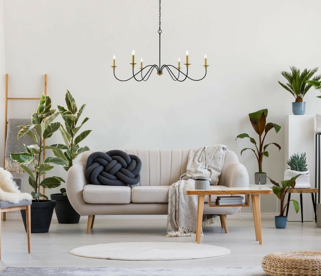 Rohan 6-Light Adjustable Brass and Black Chandelier 48 Inch Farmhouse Style: Rohan 6-Light Adjustable Brass and Black Chandelier 48 Inch Farmhouse Style Illuminate your space with this stunning Rohan 6-Light Chandelier, a perfect blend of rustic farmhouse charm and modern eleg