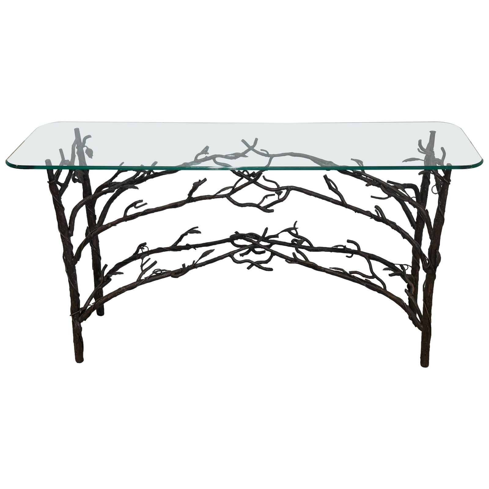 Set of 2 Cast Bronze Vine Leaf Console Table in Style of Diego Giacometti (1 of 17)
