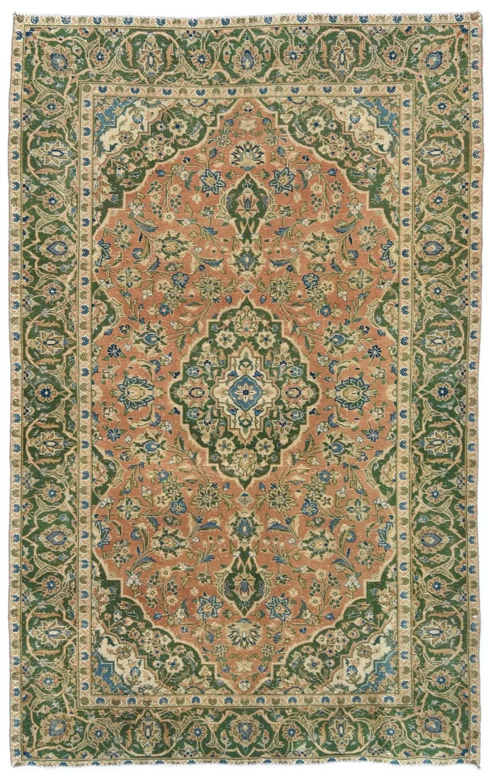 Hand-Knotted Wool Area Rug 4'11 x 7'10 Vintage Floral Tribal Pattern India: Hand-Knotted Wool Area Rug 4'11 x 7'10 Vintage Floral Tribal Pattern India This handmade vintage Oriental area rug from India features a traditional floral and tribal pattern in muted colors, includin
