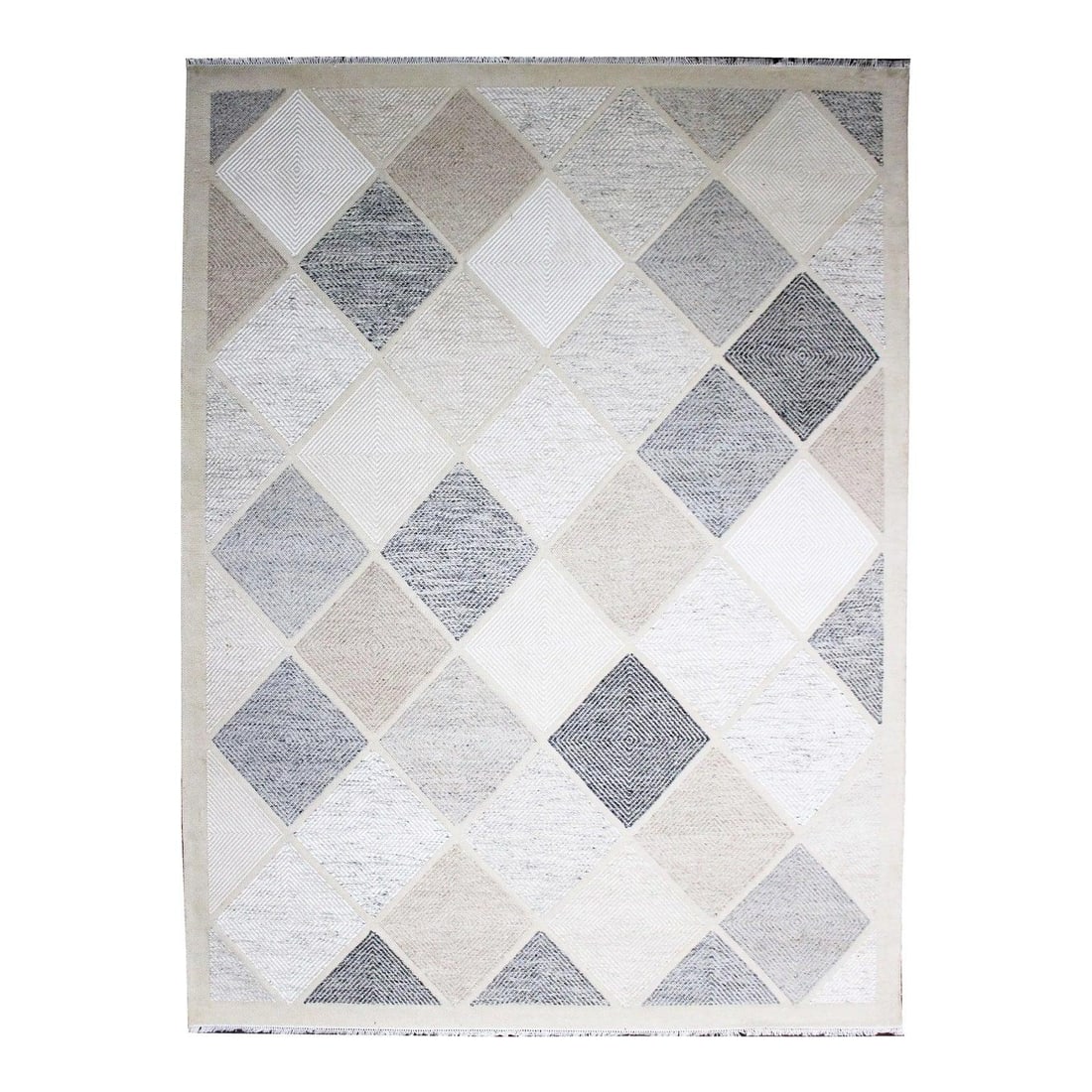 Handmade Geometric Scandinavian Wool Rug 9'11 x 13'11 Neutral Tones: Handmade Geometric Scandinavian Wool Rug 9'11 x 13'11 Neutral Tones Enhance your living space with this exquisite handmade geometric modern Scandinavian-style flaweave wool rug. The rug features a har