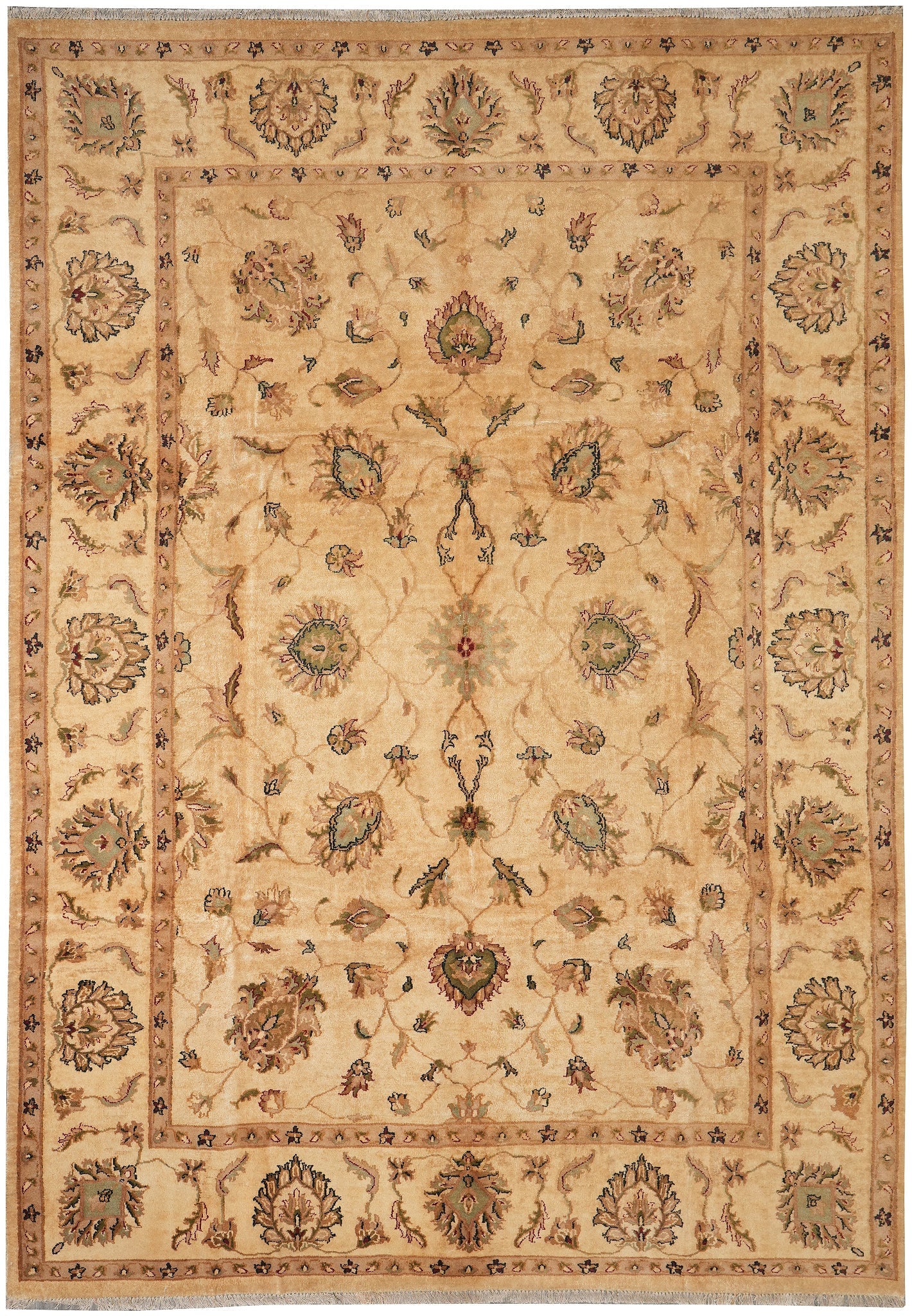 10 x 14 Handmade Beige Gold Agra Area Rug: 10 x 14 Handmade Beige Gold Agra Area Rug Free continental US Shipping Enhance your living space with this exquisite 10 x 14 Beige Gold Handmade Agra Rug. Perfectly crafted to bring a touch of eleganc