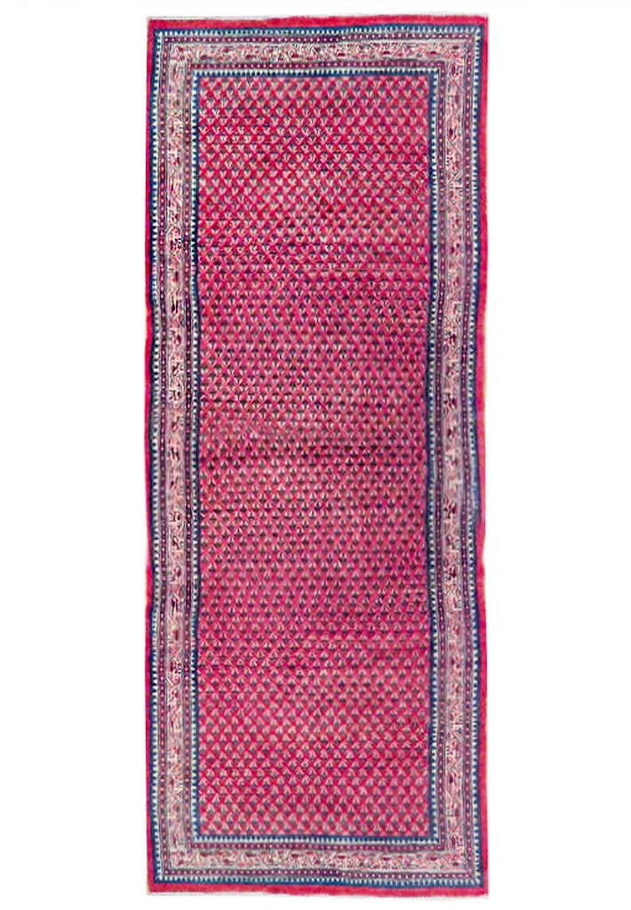 4' x 13'3 Light Maroon Semi Antique Persian Mir Runner Rug: 4' x 13'3 Light Maroon Semi Antique Persian Mir Runner Rug Free continental US Shipping Elevate your decor with this exquisite 4' x 13' 3" Semi-Antique Persian Mir Runner Rug. Handcrafted by skilled P
