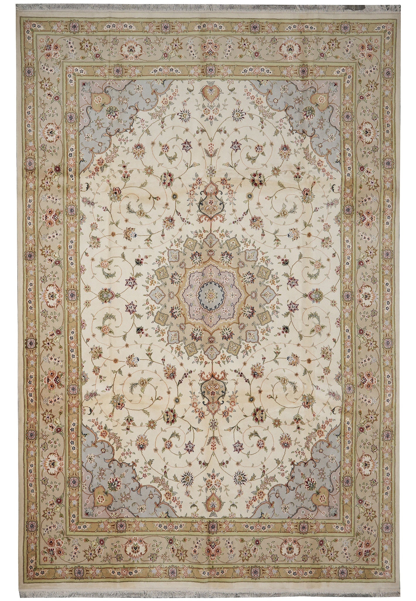Sino Tabriz 9.7 x 14 Wool Silk Hand-Knotted Area Rug Black Elegant Palette: Sino Tabriz 9.7 x 14 Wool Silk Hand-Knotted Area Rug Black Elegant Palette Free continental US Shipping This finely hand-knotted area rug is crafted from a premium blend of wool and silk, featuring a