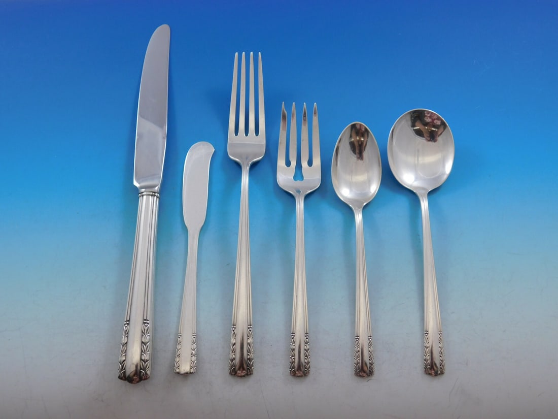 Alvin Chapel Bells Sterling Silver Flatware Set for 12 79 pcs: Alvin Chapel Bells Sterling Silver Flatware Set for 12 79 pcs Enhance your dining experience with this exquisite Chapel Bells Sterling Silver Flatware Set by Alvin, designed for service of 12. This el