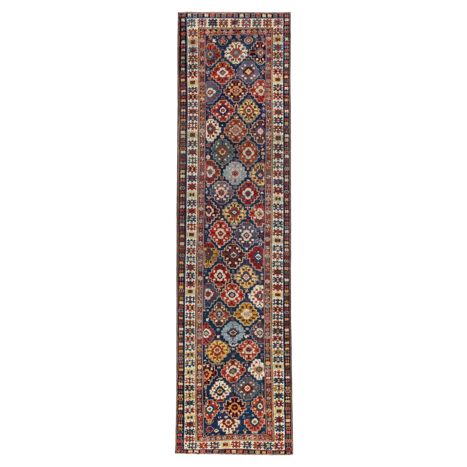 Late 19th Century Hand-Knotted Shirvan Tribal Runner Wool Kazak 39 x 150 in: Late 19th Century Hand-Knotted Shirvan Tribal Runner Wool Kazak 39 x 150 in This exquisite late 19th-century Shirvan Caucasian tribal runner showcases traditional Kazak style with its vibrant patterns