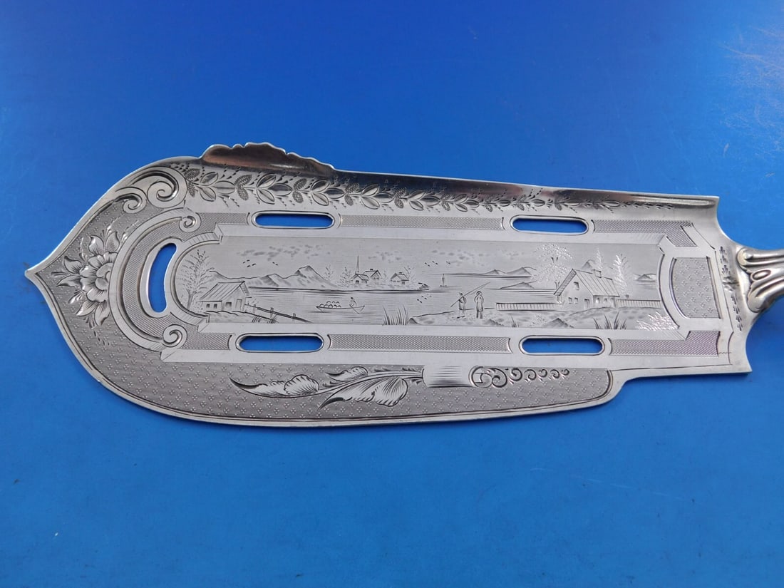 Albert Coles Leaf Pattern Coin Silver Fish Serving Set - 5