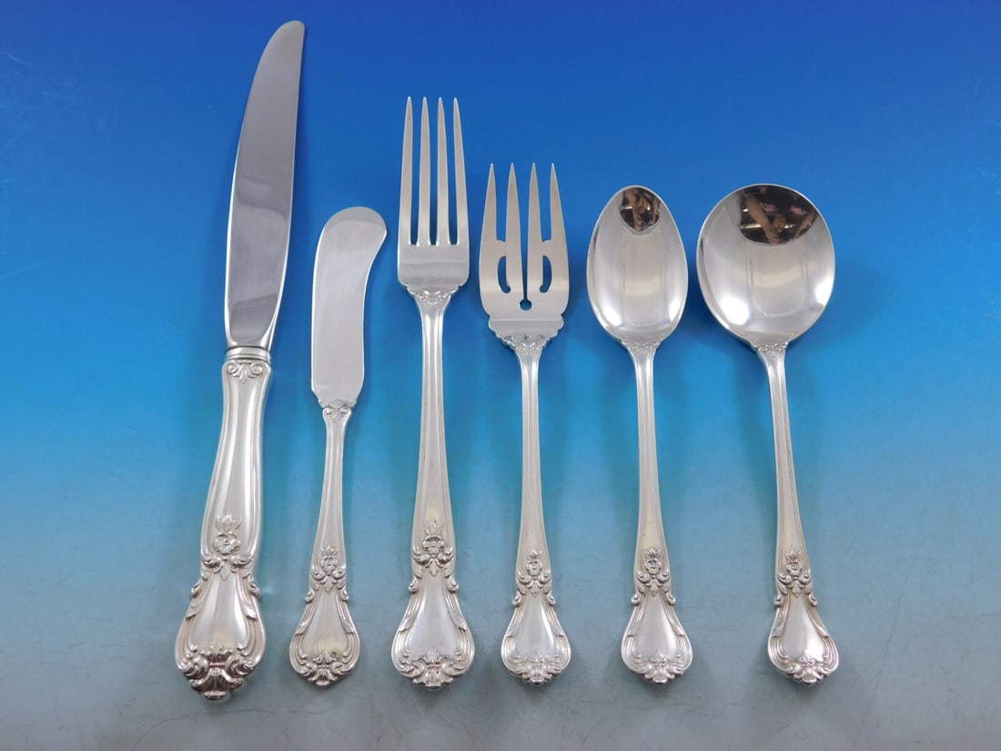 Weidlich Ancestry Sterling Silver Flatware Set 72 Pieces with Storage Chest: Weidlich Ancestry Sterling Silver Flatware Set 72 Pieces with Storage Chest Discover the elegance of the Ancestry by Weidlich Sterling Silver Flatware Set, comprising a total of 72 meticulously crafte