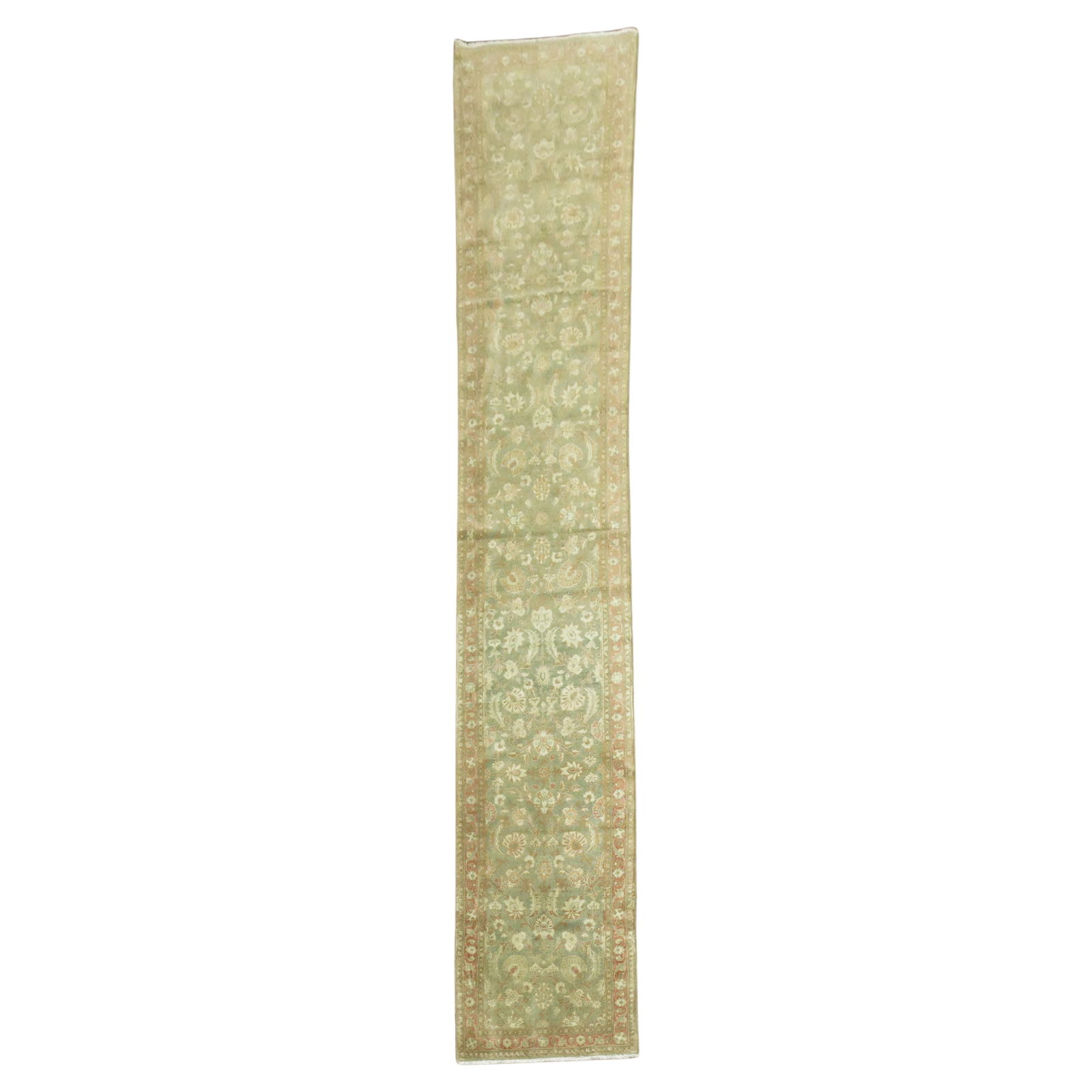 Unique Antique Persian Tabriz Runner 28 x 168 Hand-Knotted Wool: Unique Antique Persian Tabriz Runner 28 x 168 Hand-Knotted Wool This exquisite narrow runner from the Zabihi Collection showcases a unique antique Persian Tabriz design, hand-knotted with care from hi