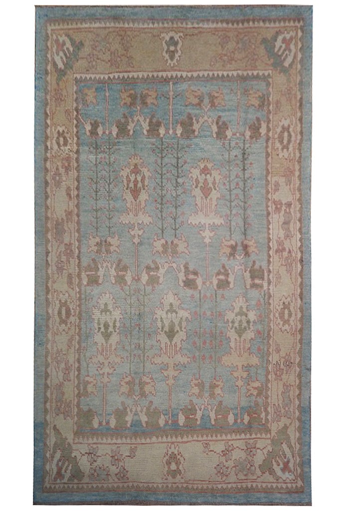 6.10 x 11.4 ft Semi-Antique Turkish Oushak Rug Light Blue: 6.10 x 11.4 ft Semi-Antique Turkish Oushak Rug Light Blue Free continental US Shipping This exquisite semi-antique Turkish handmade Oushak rug features a stunning light blue color that adds a touch of