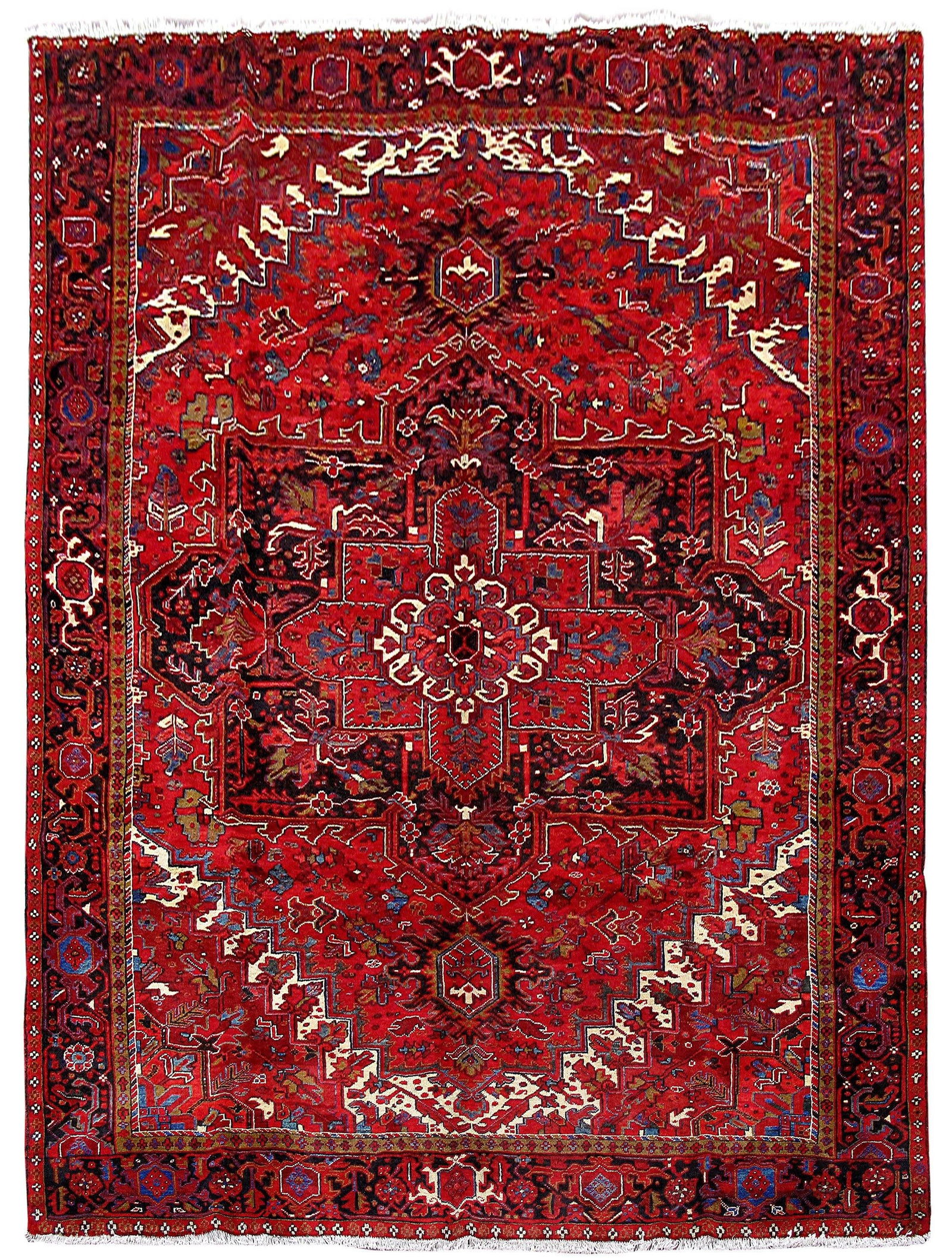 Handmade 10.3 x 13 Red Persian Heriz Wool Rug Authentic Craftsmanship: Handmade 10.3 x 13 Red Persian Heriz Wool Rug Authentic Craftsmanship Free continental US Shipping Transform your space with this exquisite 10' 3" x 13' Brick Red Handmade Persian Wool Dense Pile Heri