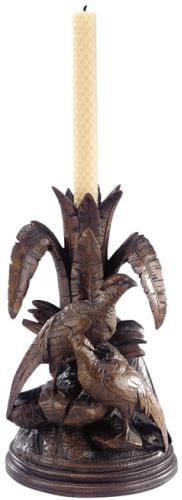 Pheasant Candleholder Lodge Style Chocolate Resin Hand-Cast Decor: Pheasant Candleholder Lodge Style Chocolate Resin Hand-Cast Decor Introducing the exquisite Pheasant Candleholder, crafted in a charming chocolate resin finish that beautifully complements any traditi
