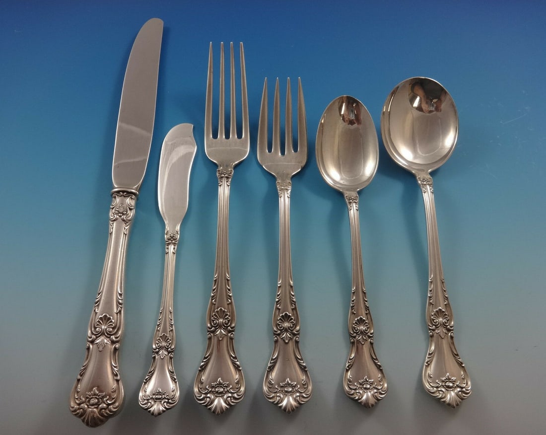 Lunt Memory Lane Sterling Silver Flatware Set for 12 - 74 Pieces with Storage Chest: Lunt Memory Lane Sterling Silver Flatware Set for 12 - 74 Pieces with Storage Chest Introducing the exquisite Memory Lane Sterling Silver Flatware Set by Lunt, expertly crafted to serve 12 guests with
