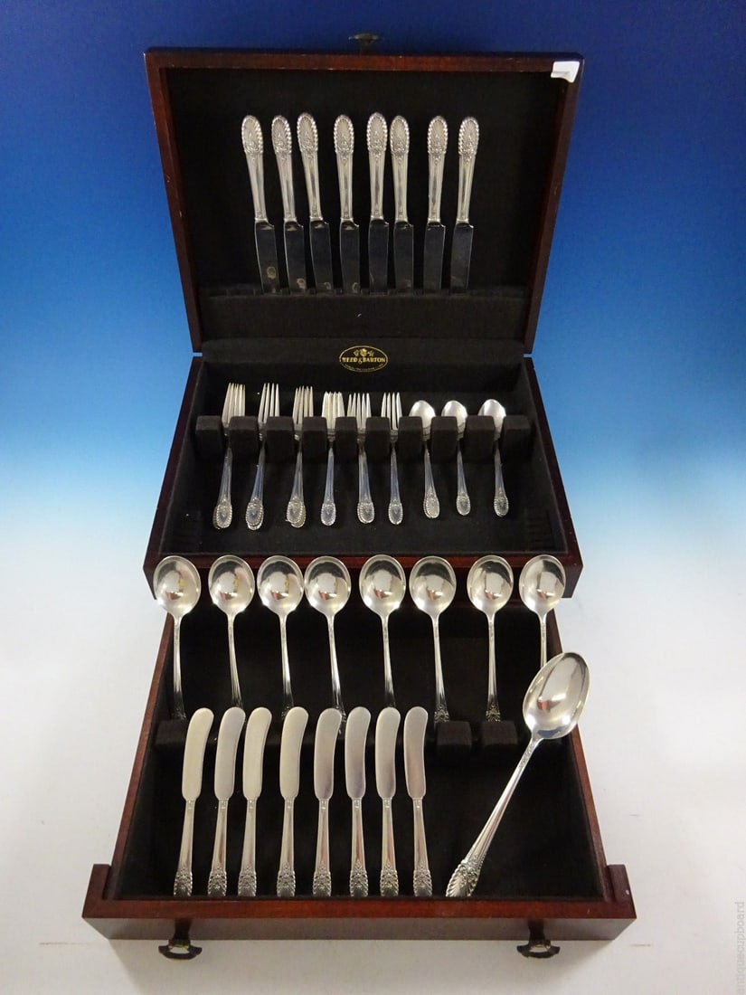Riviera Sterling Silver Flatware Set for 8 International 49 Pieces with Storage Chest: Riviera Sterling Silver Flatware Set for 8 International 49 Pieces with Storage Chest This exquisite Riviera by International Sterling Silver Flatware Set includes 49 pieces, perfect for hosting elega
