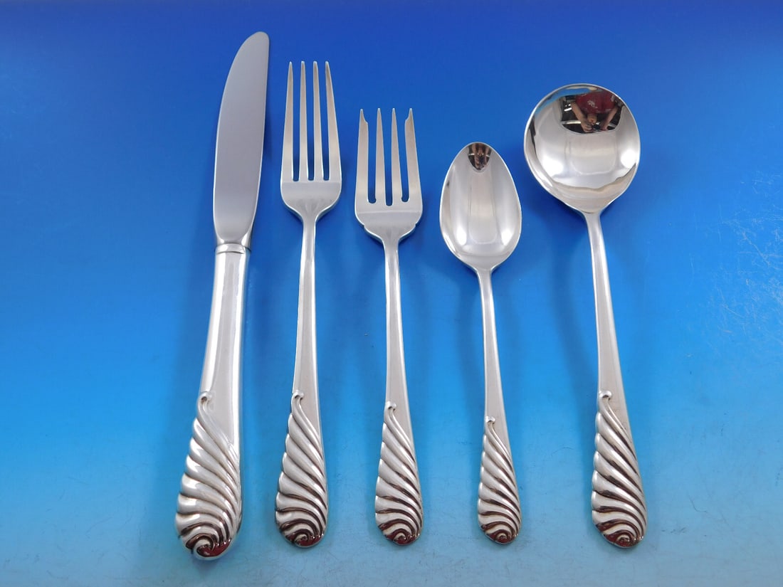 Gorham Sea Sculpture Sterling Silver Flatware Set for 12 66 Pieces: Gorham Sea Sculpture Sterling Silver Flatware Set for 12 66 Pieces The Sea Sculpture flatware set by Gorham is an exquisite collection crafted from sterling silver, designed to serve 12 people with el