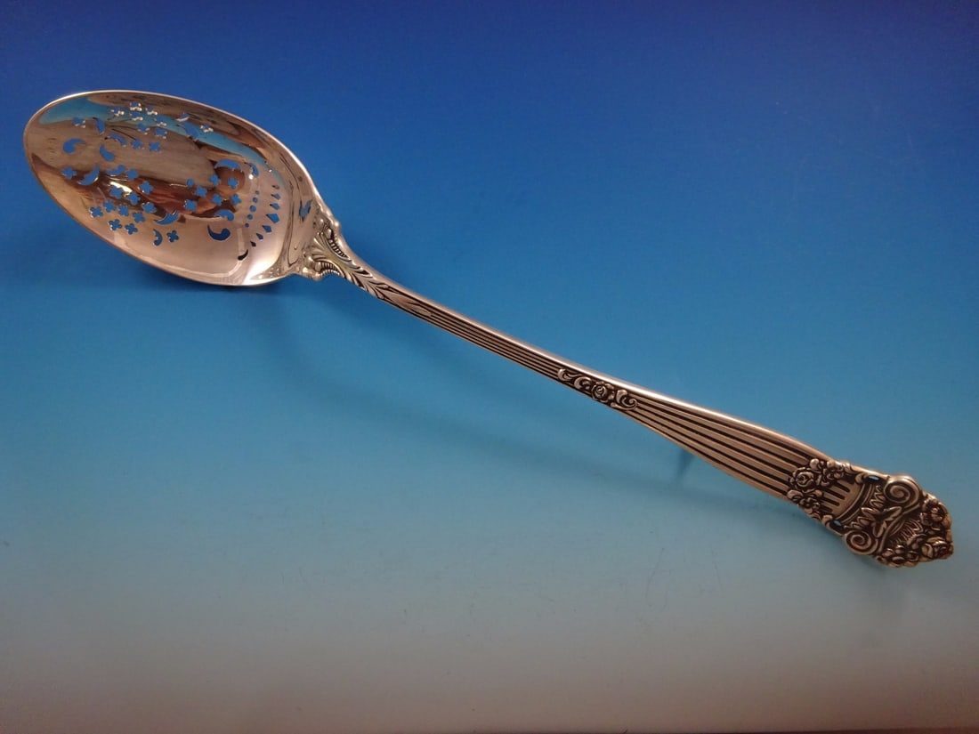 Towle Georgian Sterling Silver 14 Inch Slotted Stuffing Spoon: Towle Georgian Sterling Silver 14 Inch Slotted Stuffing Spoon This exquisite stuffing spoon is crafted from all-sterling silver and features the elegant Georgian pattern by Towle. Measuring 14 inches