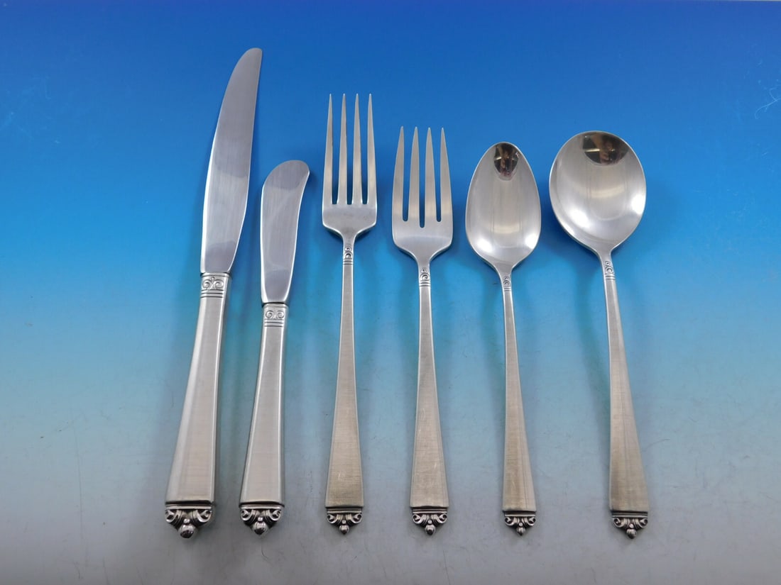 Oneida Satin Beauty Sterling Silver Flatware Set for 8 - 55 Pieces: Oneida Satin Beauty Sterling Silver Flatware Set for 8 - 55 Pieces Enhance your dining experience with the Satin Beauty Sterling Silver Flatware Set by Oneida, designed for serving 8 guests. This exqu