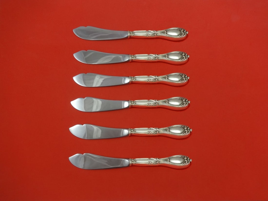 Frank Whiting Victoria Florence Sterling Silver 6pc Trout Knife Set: Frank Whiting Victoria Florence Sterling Silver 6pc Trout Knife Set This exquisite 6-piece trout knife set, known as "Victoria aka Florence," is crafted by Frank Whiting from high-quality sterling sil