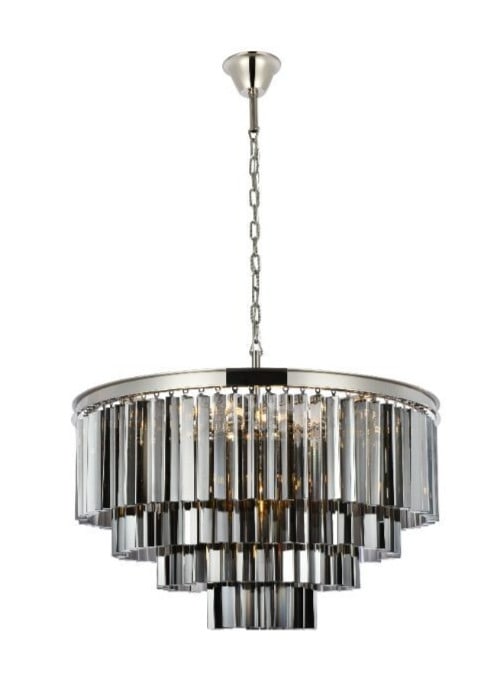 Sydney 17-Light 32-Inch Polished Nickel Crystal Chandelier: Sydney 17-Light 32-Inch Polished Nickel Crystal Chandelier Illuminate your space with this stunning 17-light chandelier, featuring a modern design complemented by a polished nickel finish and exquisit
