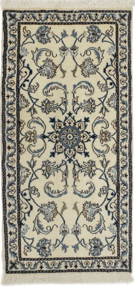 Handmade Vintage Floral Nain Rug 2'3 x 4'7 Wool Cream Beige Navy: Handmade Vintage Floral Nain Rug 2'3 x 4'7 Wool Cream Beige Navy This exquisite handmade cream classic floral oriental Nain rug features a stunning vintage design, embodying the rich traditions of Wes