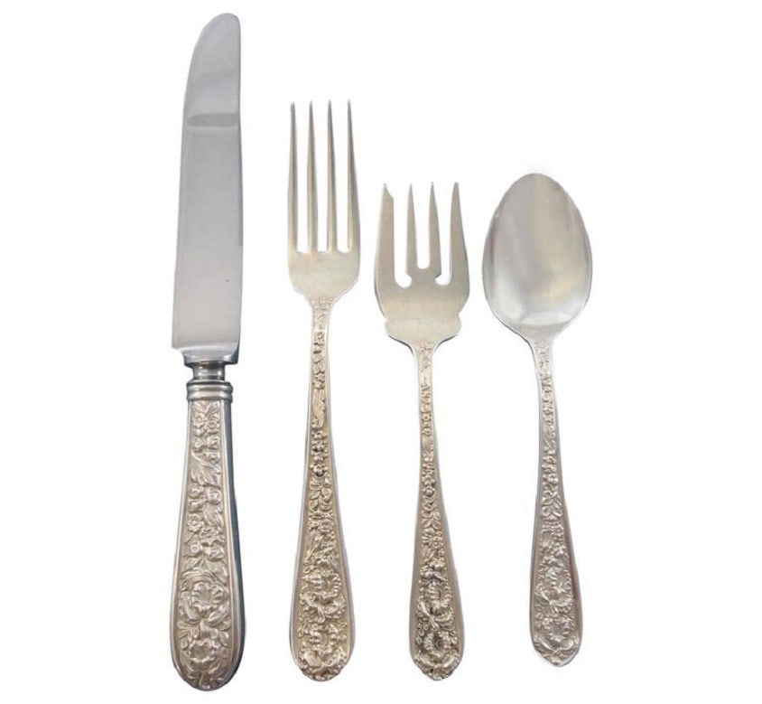 Stieff Corsage Sterling Silver Flatware Set 35 Pieces with Storage Chest: Stieff Corsage Sterling Silver Flatware Set 35 Pieces with Storage Chest This exquisite Corsage flatware set by Stieff, crafted from high-quality sterling silver, is perfect for entertaining or adding