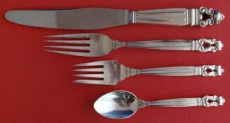 Georg Jensen Acorn Sterling Silver 4-Piece Dinner Setting (1 of 2)