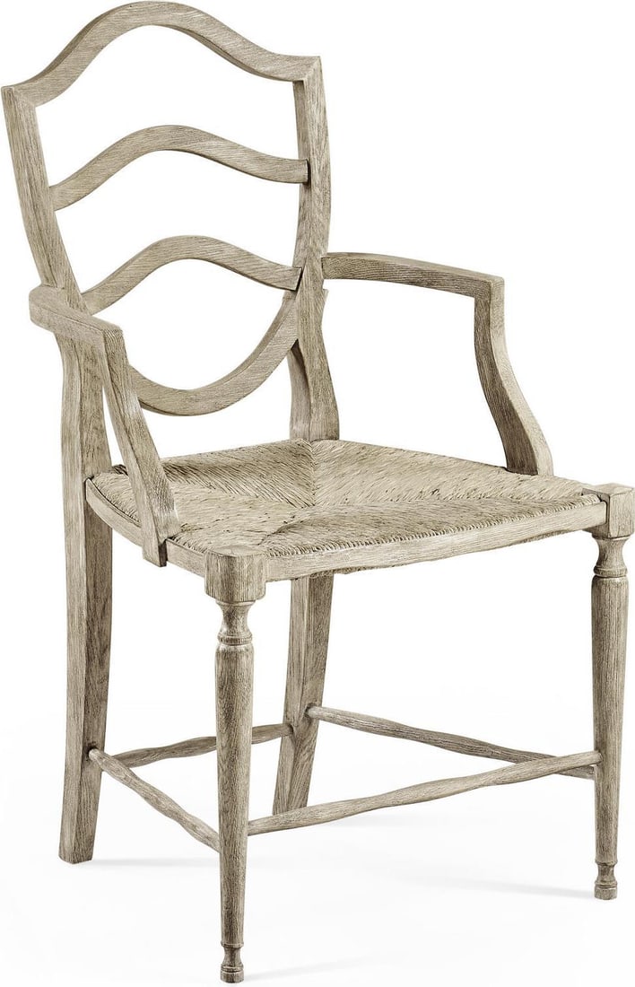 Jonathan Charles Regency Dining Arm Chair in Greyed Oak: Jonathan Charles Regency Dining Arm Chair in Greyed Oak Introducing the William Yeoward Bodiam Chair, a stunning addition to your dining space, crafted in greyed oak with a hand-rushed finish. This di