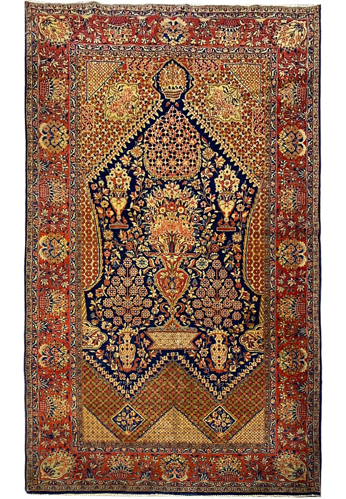 Authentic 1930's 4.2 x 7.0 Persian Debir Kashan Prayer Rug Wool: Authentic 1930's 4.2 x 7.0 Persian Debir Kashan Prayer Rug Wool Free continental US Shipping Experience the exquisite charm of Persian artistry with this authentic 1930's Antique Persian Debir Kashan